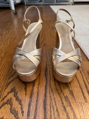 Gold Platform Sandals with Ankle Strap - Women